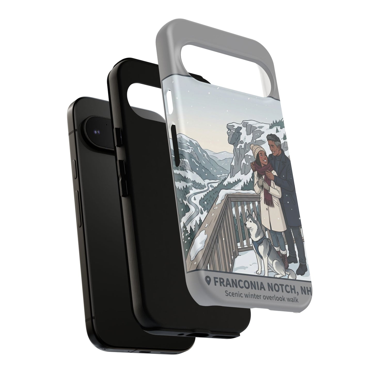 Winter Scenic Phone Case — Franconia Notch NH Couples & Husky Design