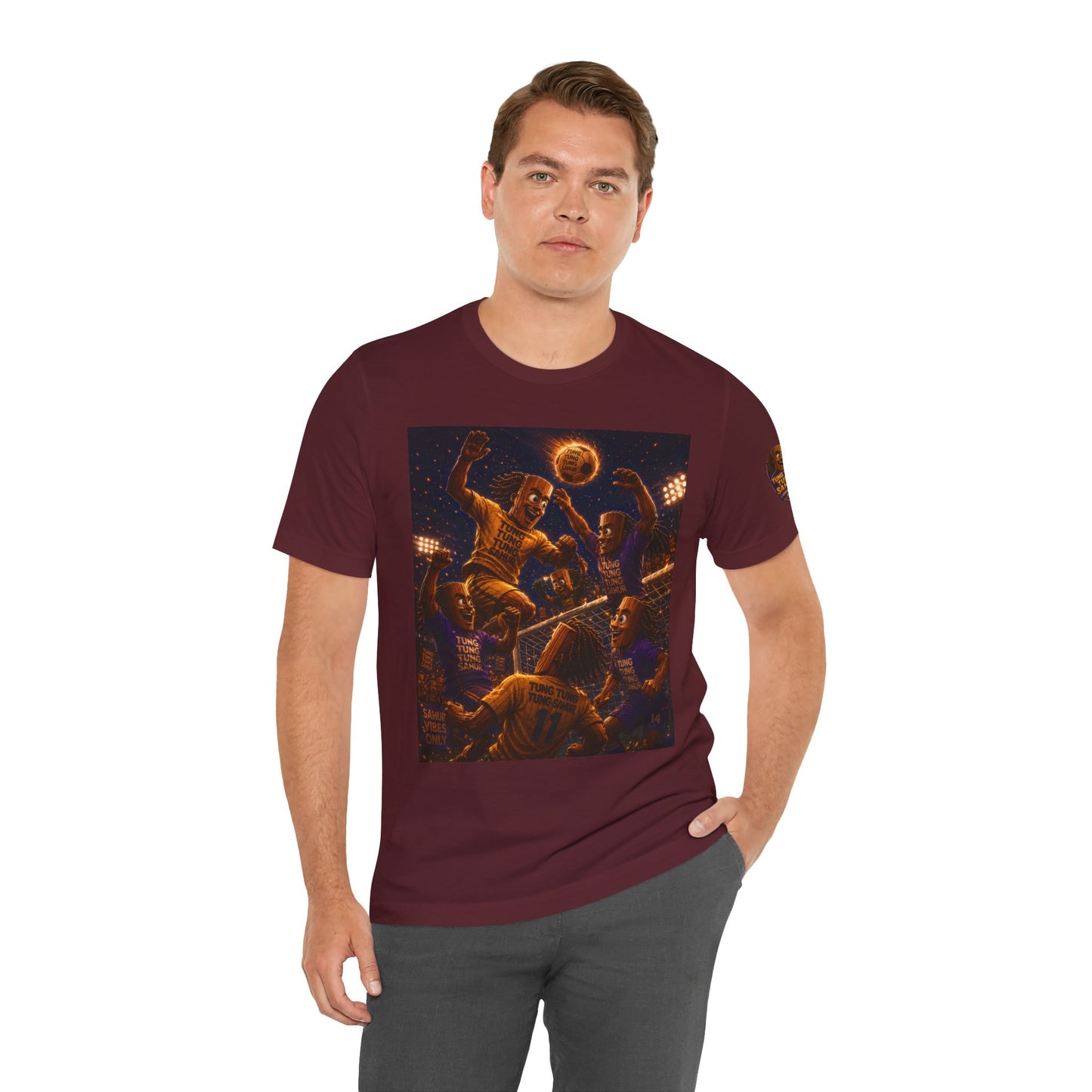 Tung Tung Tung Sahur Header Goal Soccer Action Graphic Tee — Team Court Night Design