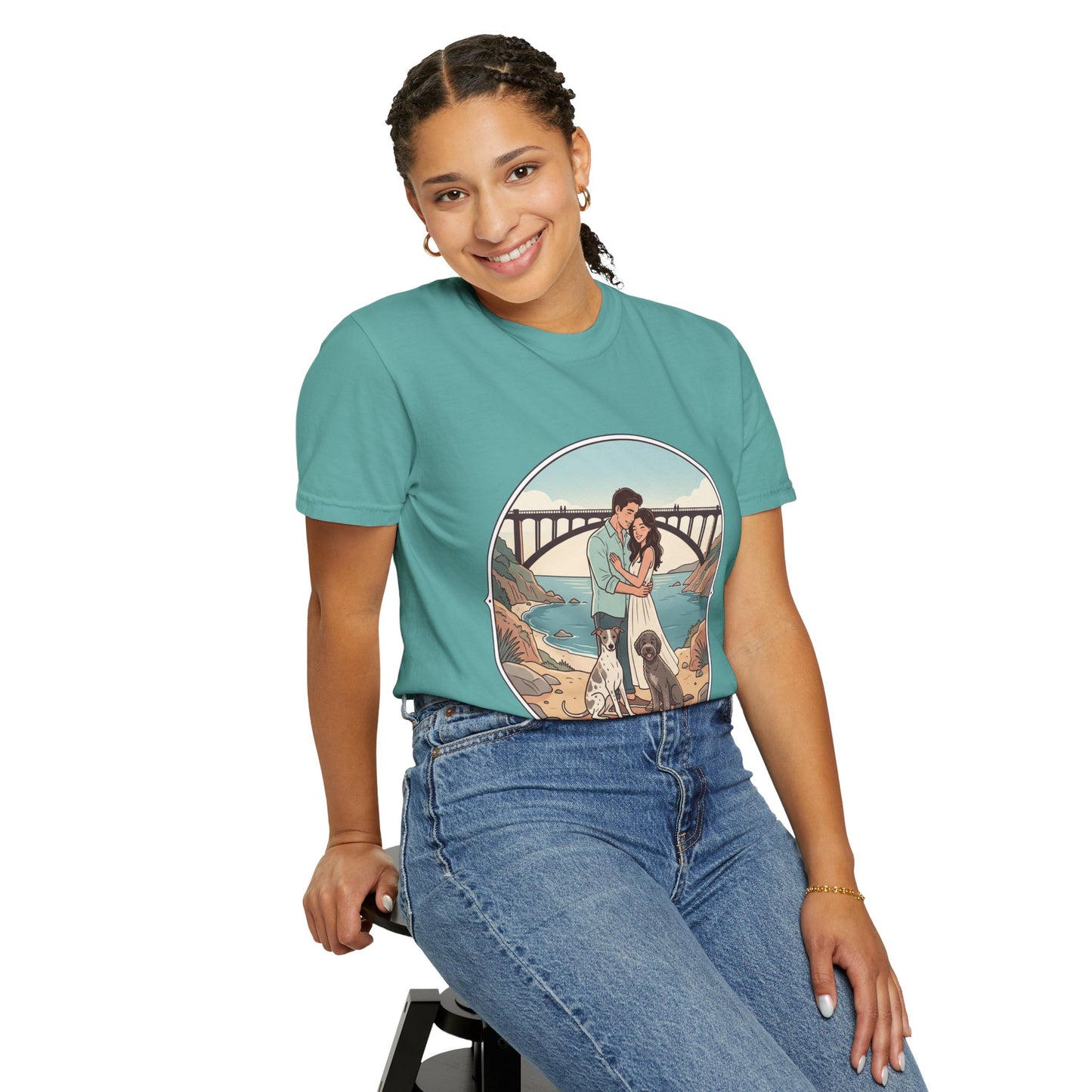 T-Shirt — Romantic Coastal Couples Tee “Some Moments Are Forever” with Dogs