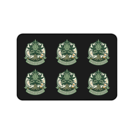 Botanical Crest Desk Mat — Repeating Green Plant Emblem Mouse Pad