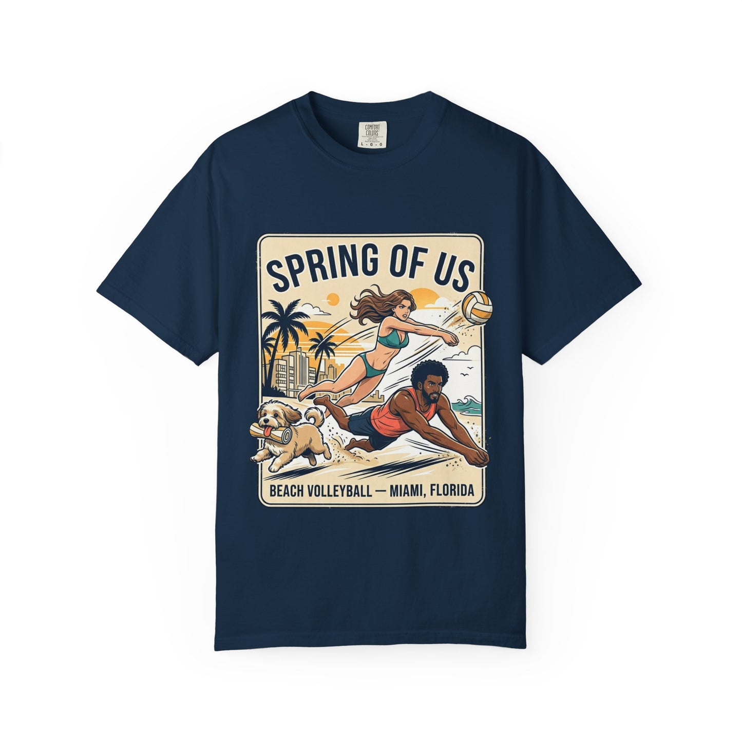 Spring of Us Beach Volleyball T-Shirt — Miami, Florida Retro Sun & Palm Tee