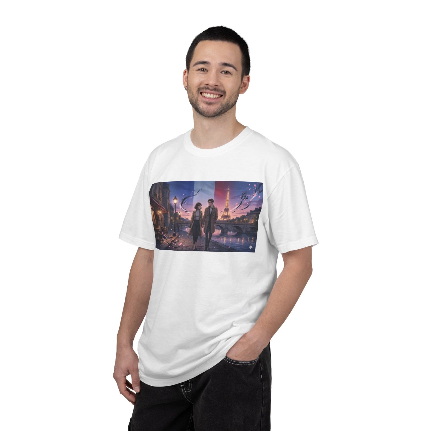 T-Shirt — Romantic City Night Stroll Illustration