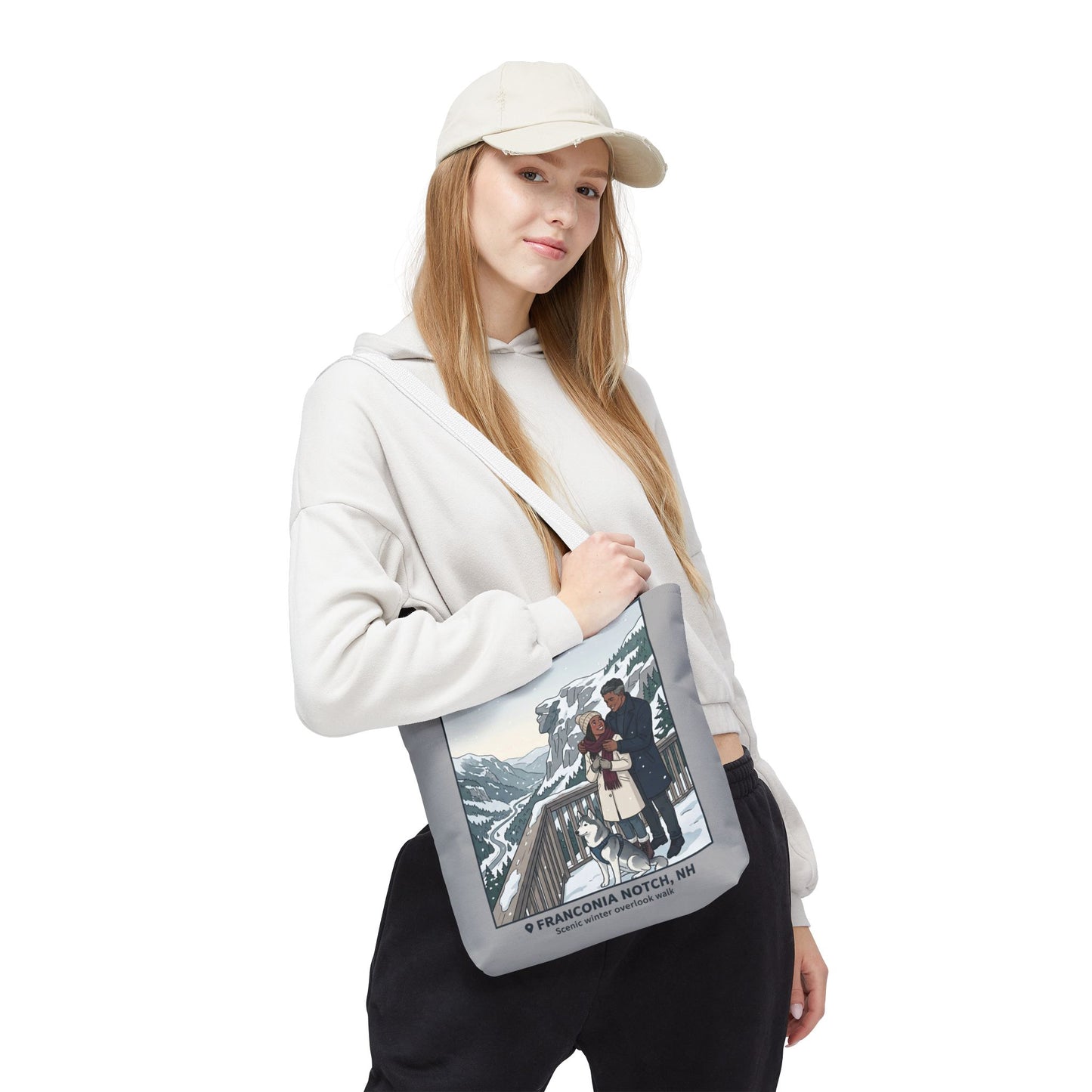 Franconia Notch Winter Couple Tote Bag — Scenic New Hampshire Snowy Overlook Tote
