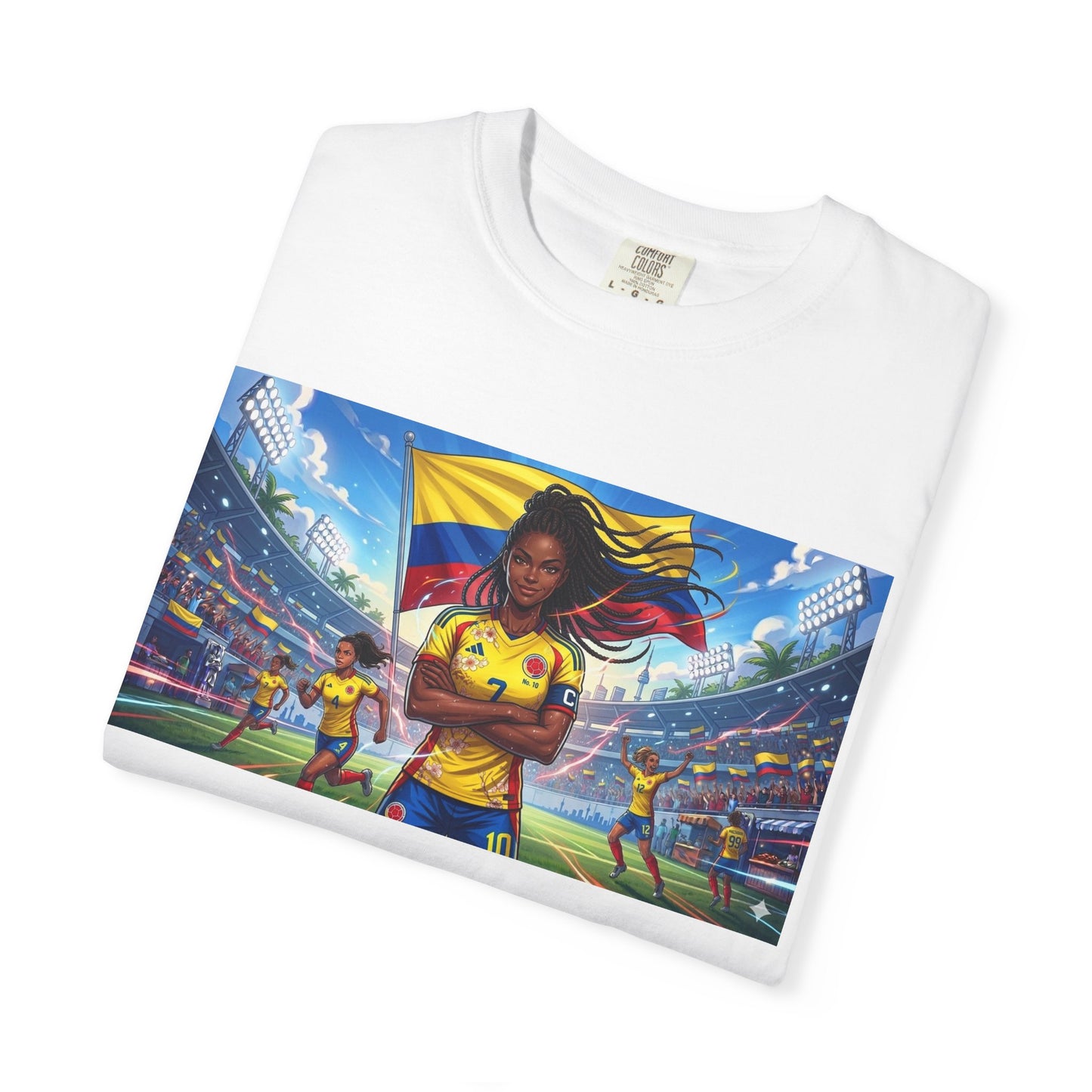 Soccer Champion Graphic T-Shirt — Woman Goalkeeper Stadium Art