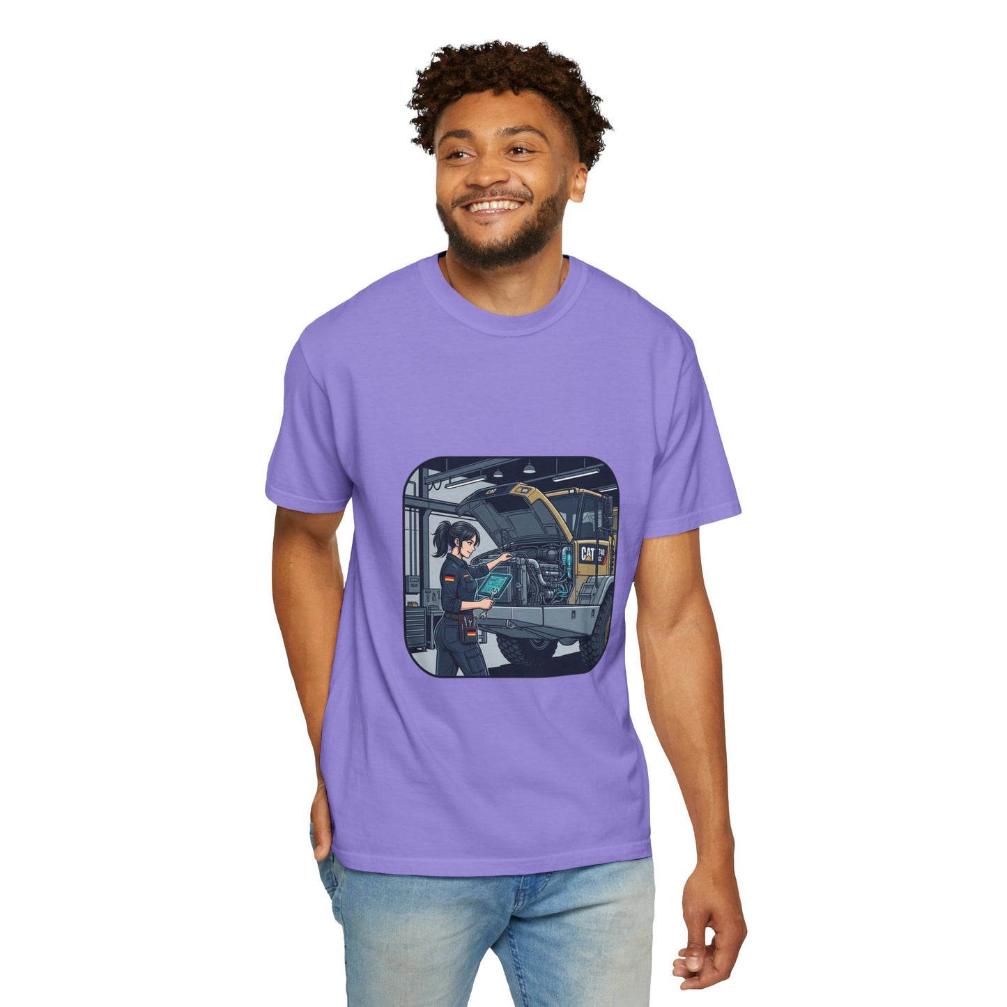 Mechanic Garage Scene T-Shirt — Vintage Truck Repair Illustration