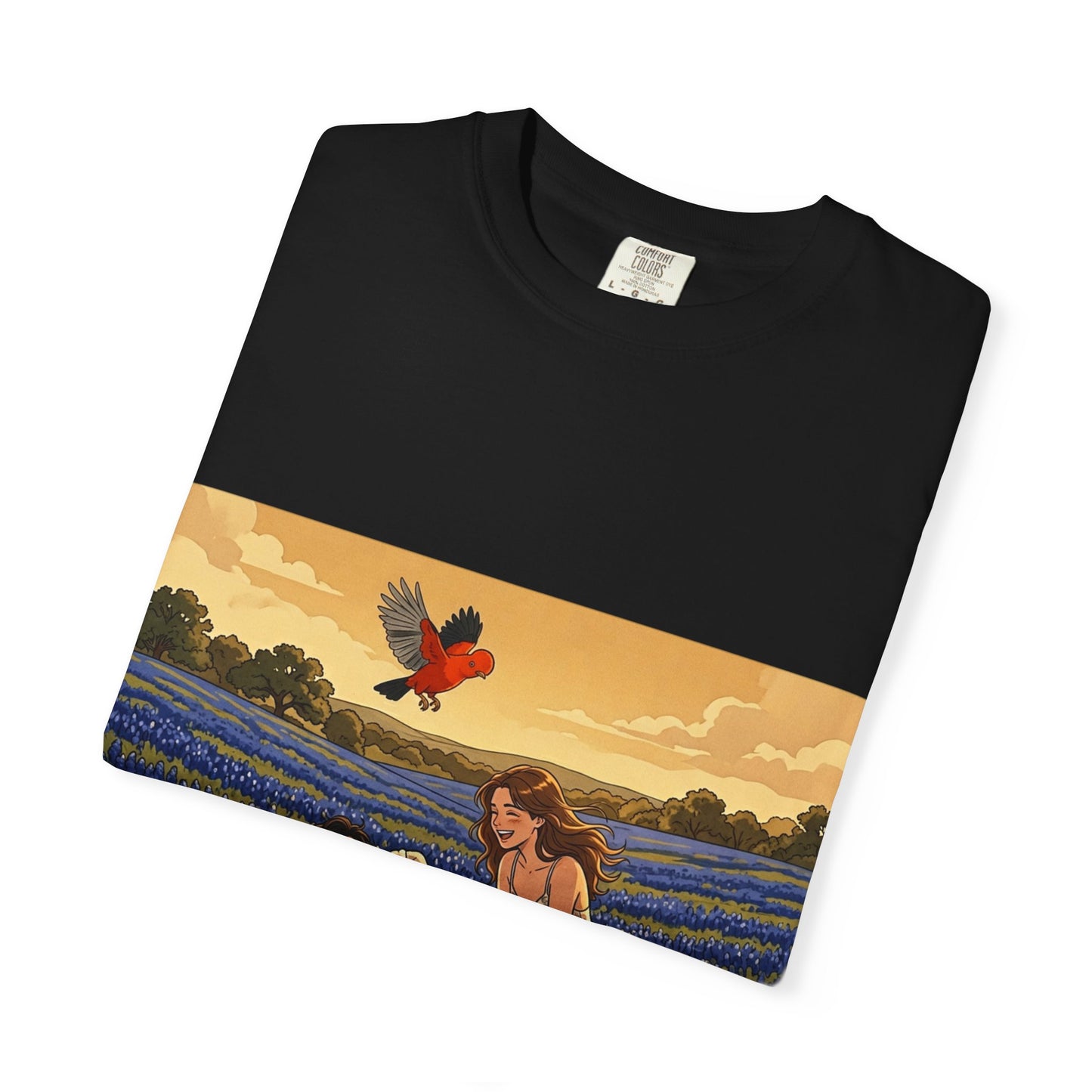 Romantic Bluebonnet Field T-Shirt — Couple in Wildflower Meadow Art Tee
