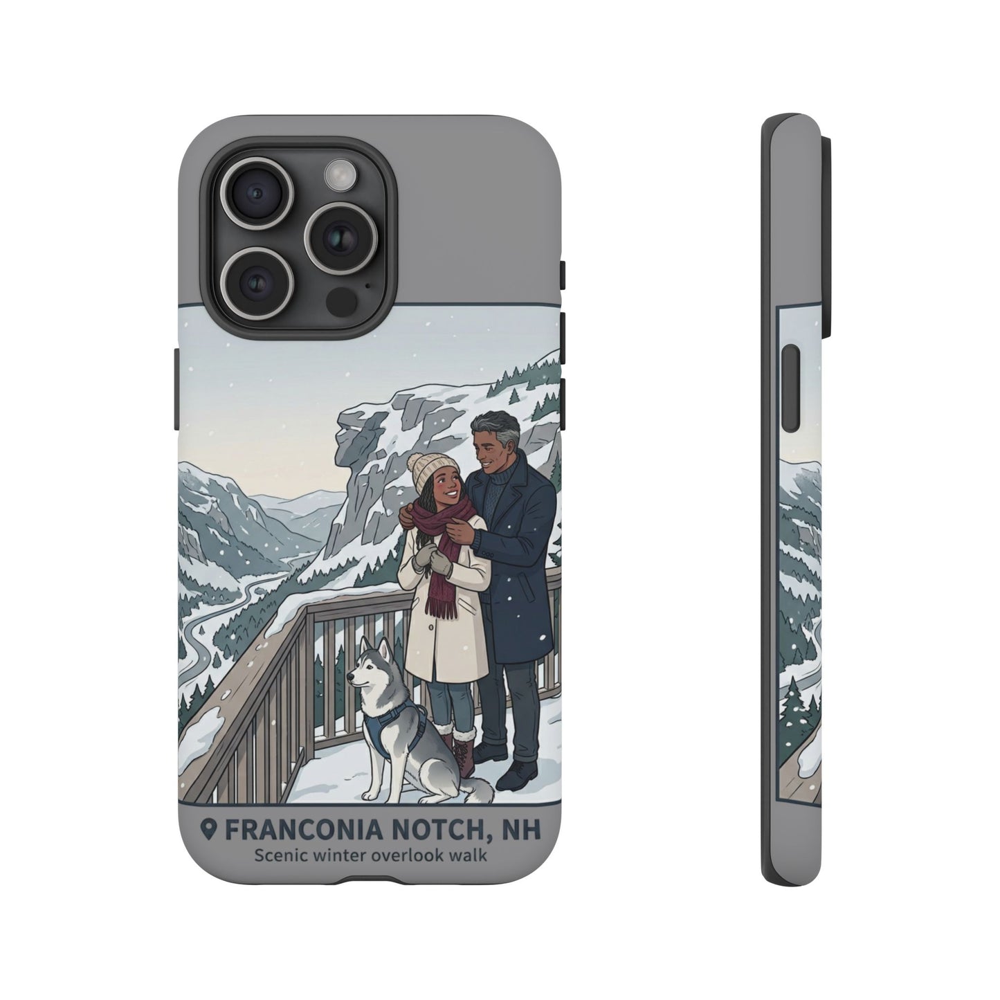 Winter Scenic Phone Case — Franconia Notch NH Couples & Husky Design
