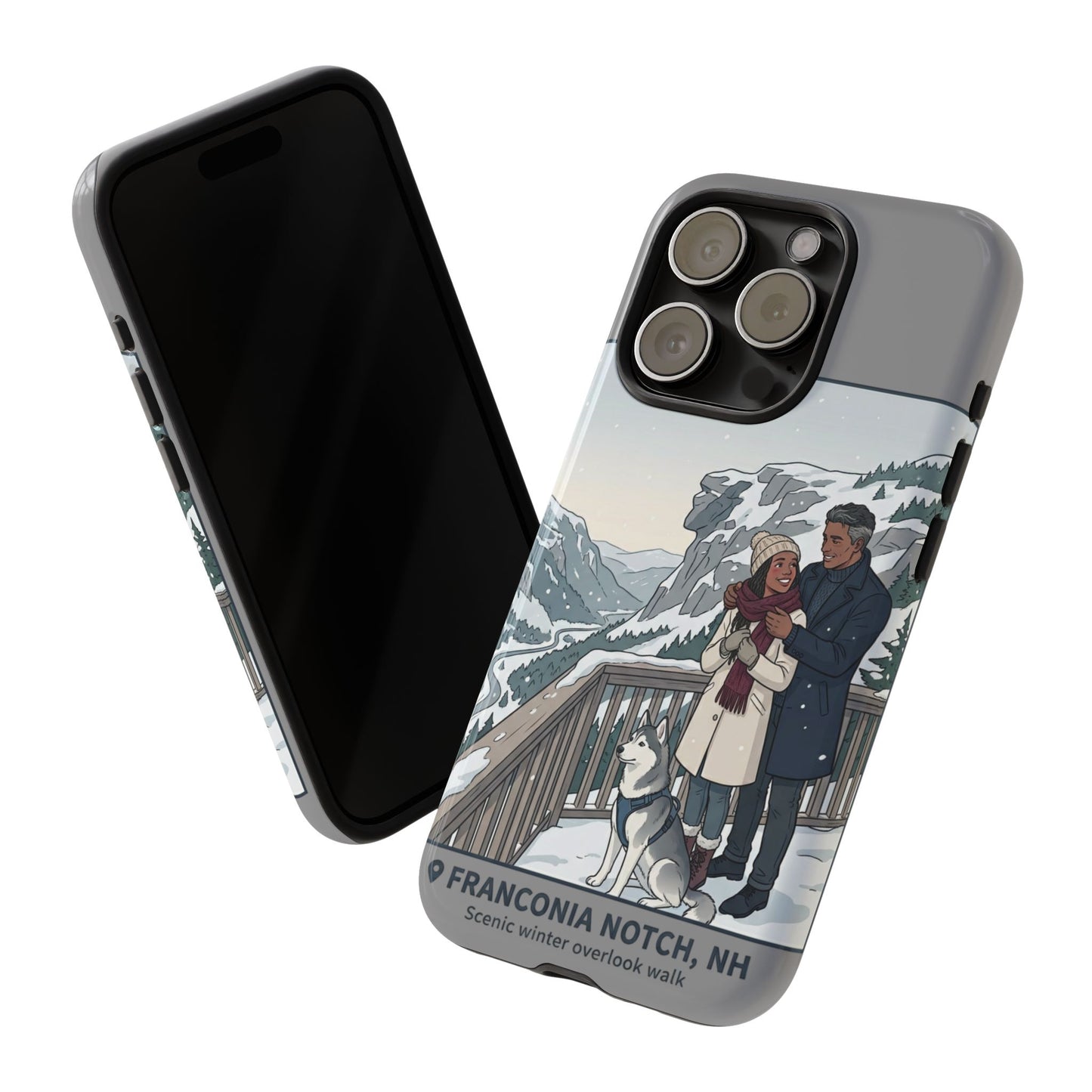 Winter Scenic Phone Case — Franconia Notch NH Couples & Husky Design