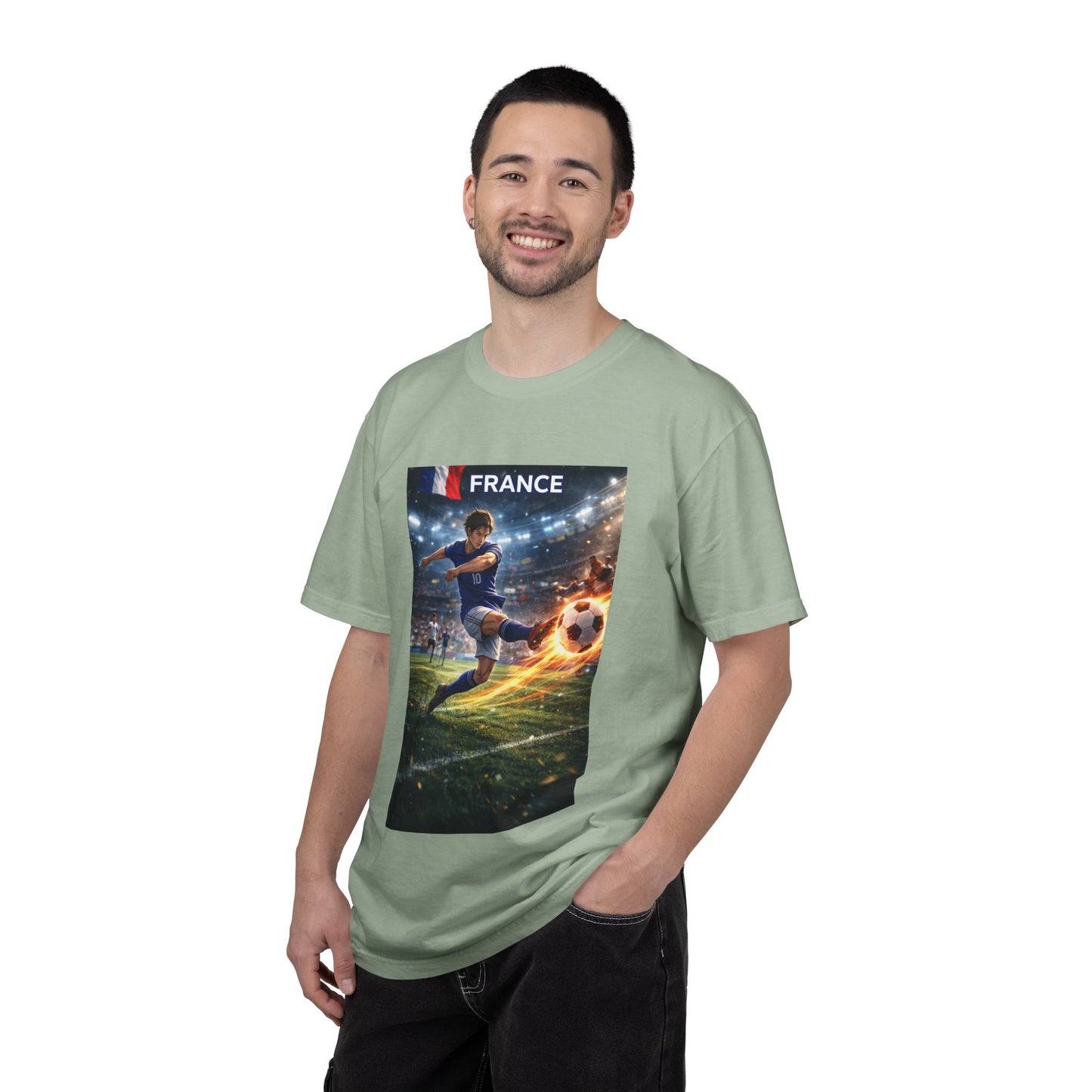 France Soccer Player Graphic T-Shirt — Football Kick Stadium Design