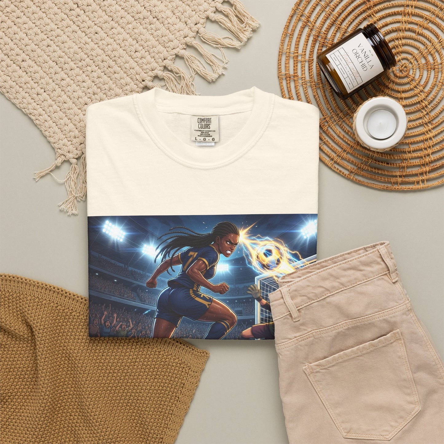 Soccer Duel Graphic T-Shirt — Futuristic Goalkeeper vs Striker Stadium Print