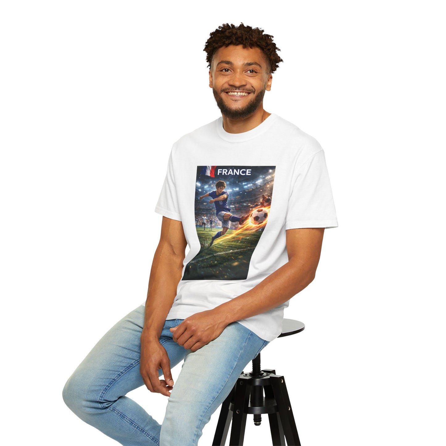 France Soccer Player Graphic T-Shirt — Football Kick Stadium Design