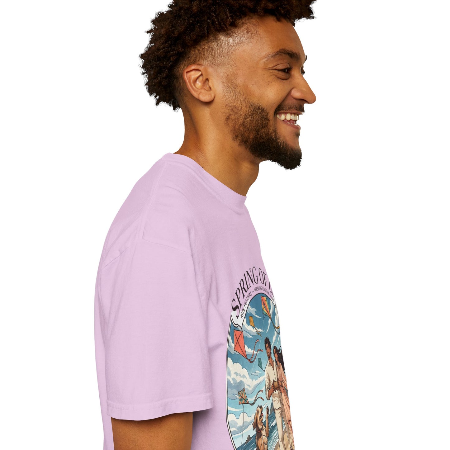 Spring of Us T-Shirt — Romantic Beach Couple Illustration with Dog