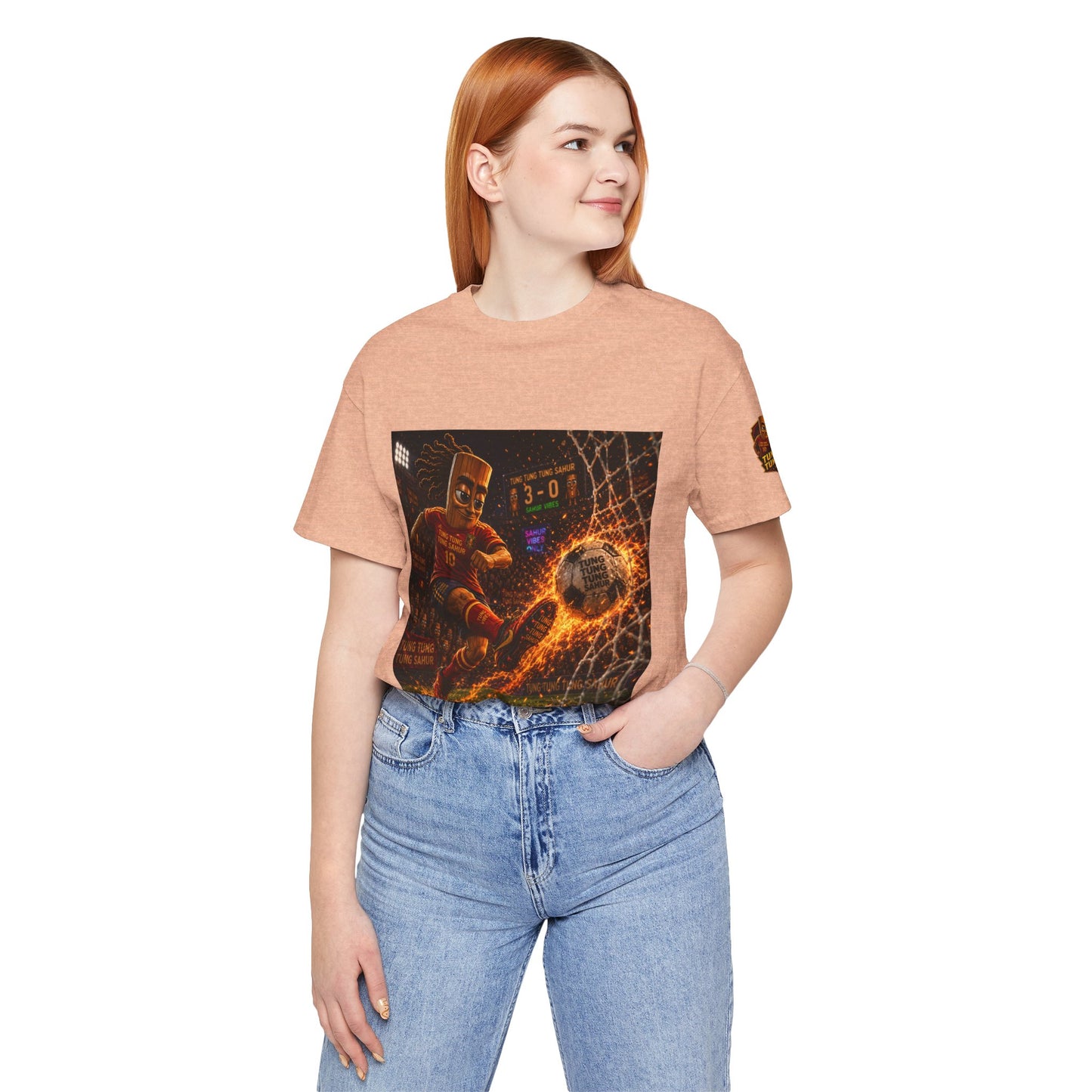 Tung Tung Tung Sahur Soccer Kick Firestorm Graphic Tee — ‘Goal’ Animated Kick Design