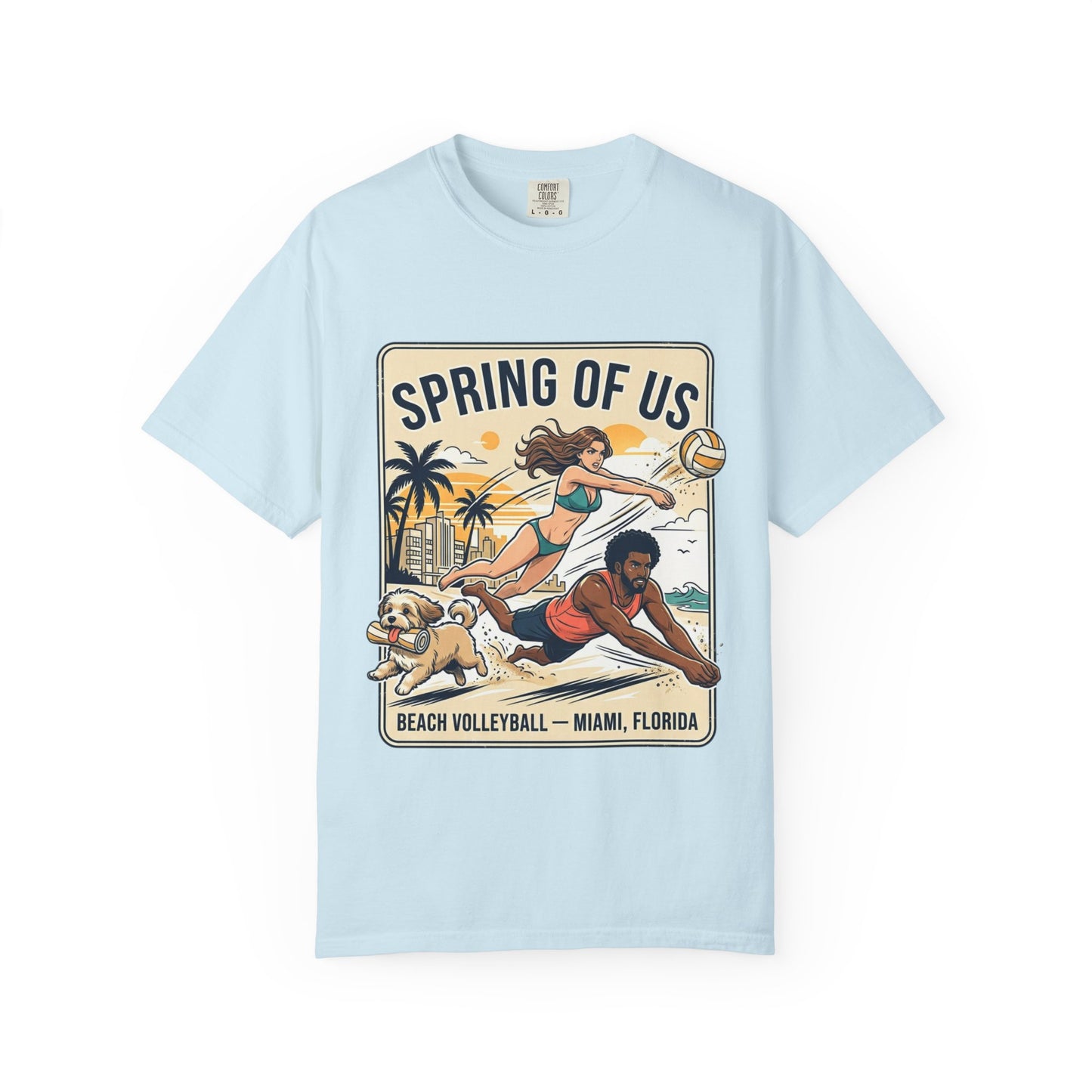 Spring of Us Beach Volleyball T-Shirt — Miami, Florida Retro Sun & Palm Tee