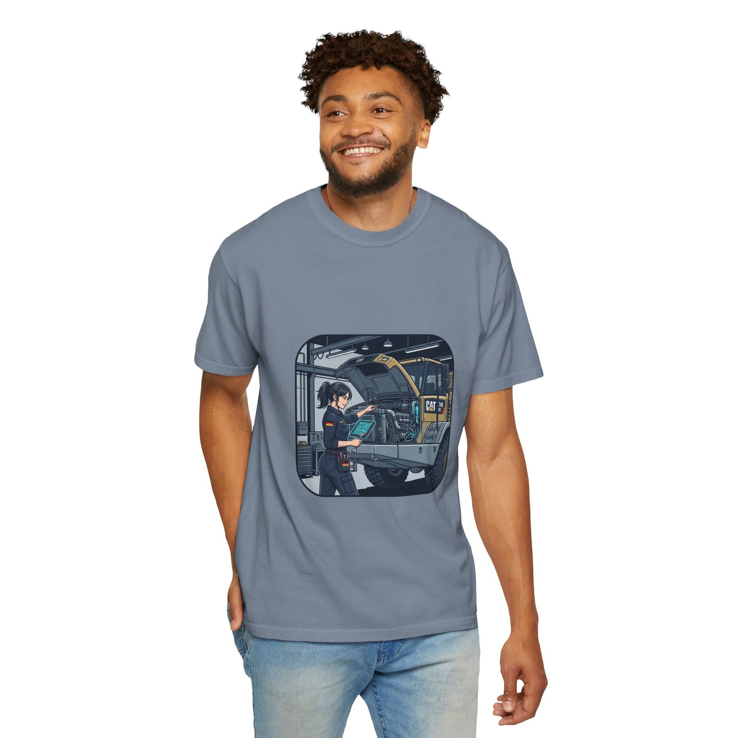 Mechanic Garage Scene T-Shirt — Vintage Truck Repair Illustration