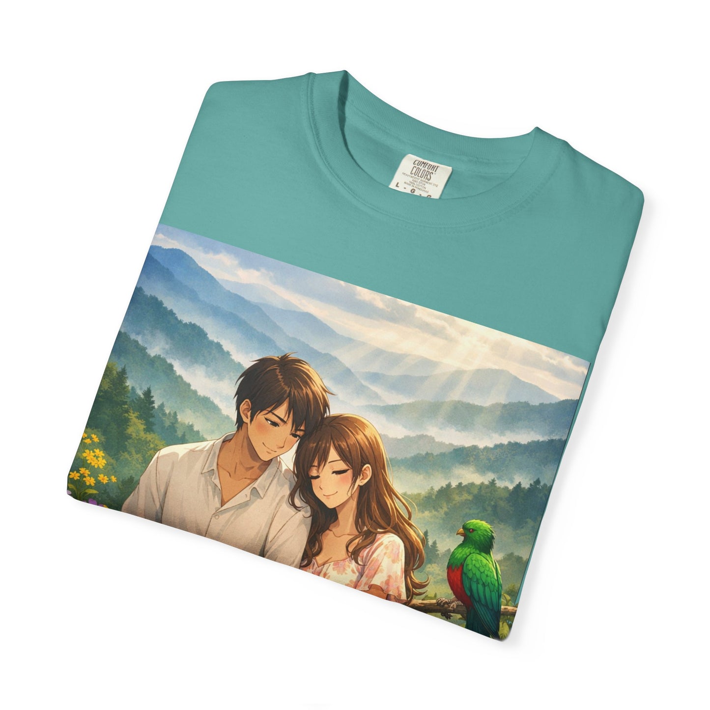 Romantic Anime Couple T-Shirt — Sunset Meadow Illustration