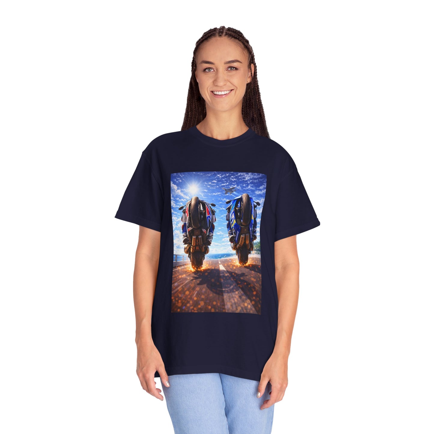 Motorcycle Sunset T-Shirt — Two Bikes Riding Into the Horizon