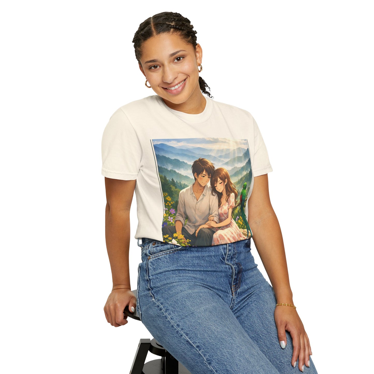 Romantic Anime Couple T-Shirt — Sunset Meadow Illustration