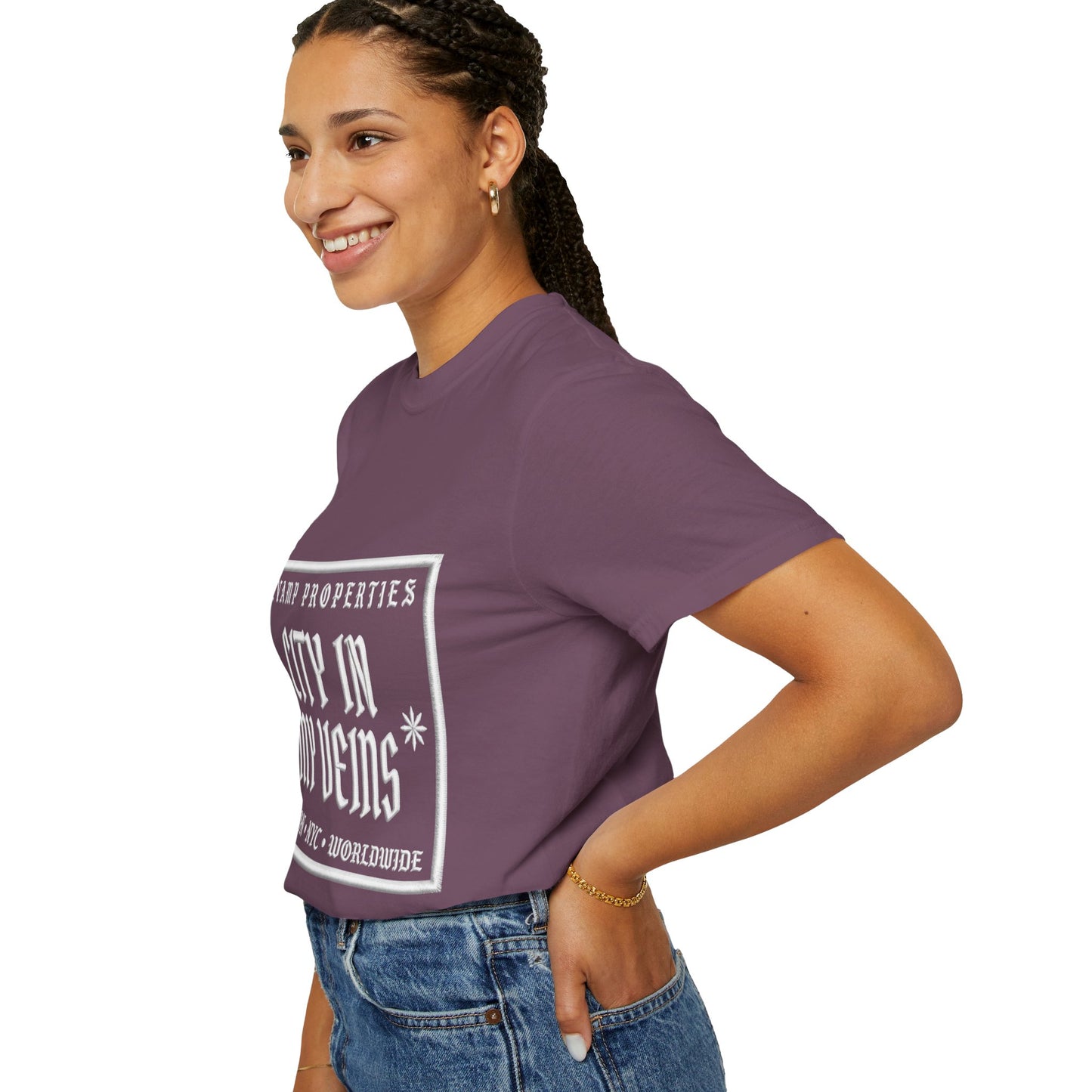 City In My Veins T‑Shirt — Vintage Cityscape Tee (Boston • NYC • Manchester)