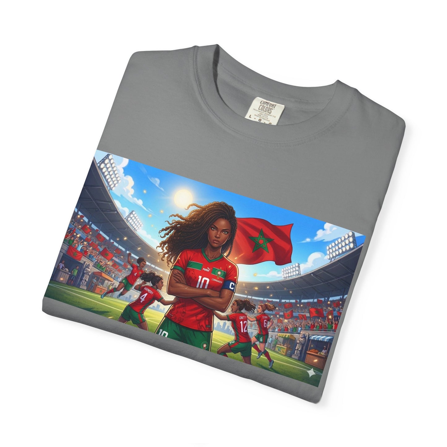Morocco Soccer Champion Graphic T-Shirt — Inspiring Women’s Football Stadium Design