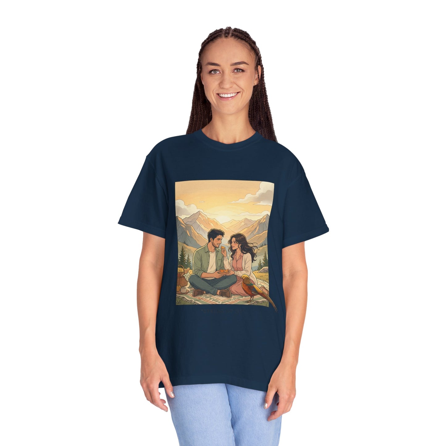 Couples Mountain Picnic T-Shirt — 'Opening Up' Scenic Graphic Tee