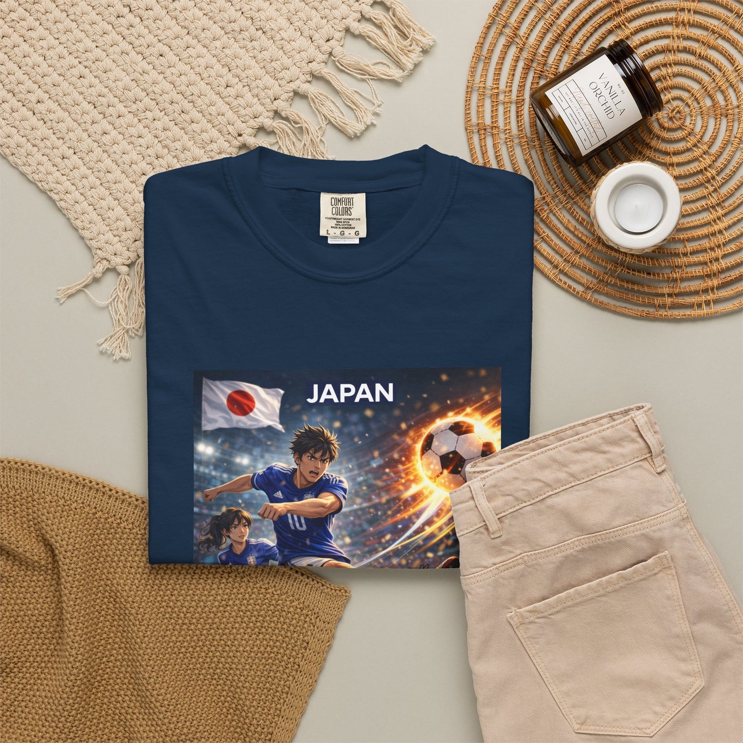 Japan Soccer Team Graphic T‑Shirt — Dynamic Football Players Design
