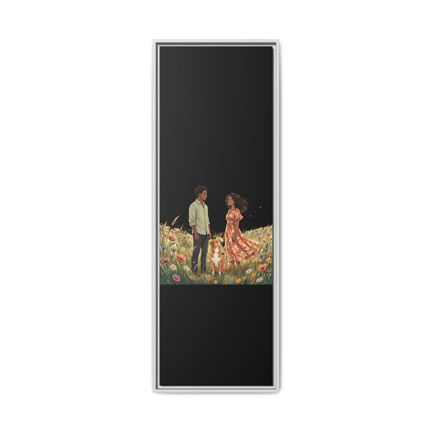 Framed Matte Canvas Print — Romantic Couple in Wildflower Field (Multi‑Color)