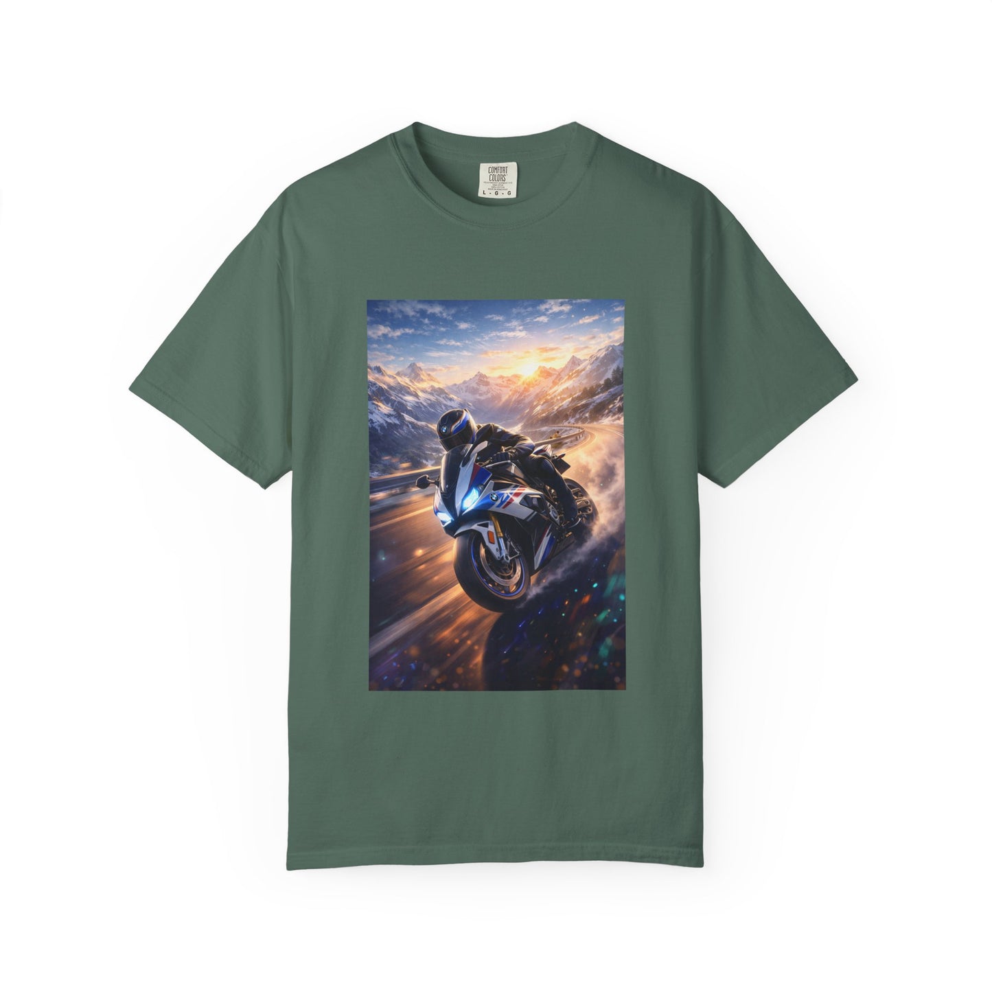 BMW S1000RR ALPINE GHOST RIDE - T‑Shirt — Sportbike Skyline Graphic Tee