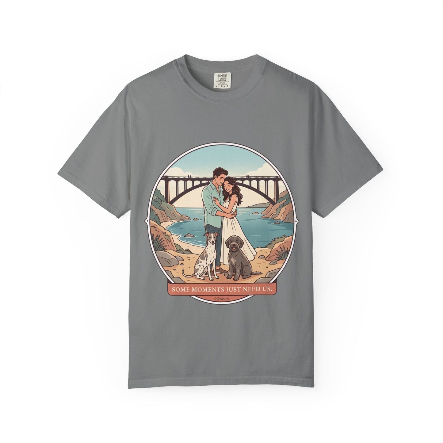 T-Shirt — Romantic Coastal Couples Tee “Some Moments Are Forever” with Dogs