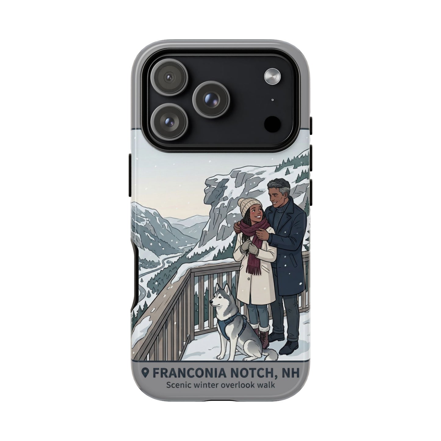 Winter Scenic Phone Case — Franconia Notch NH Couples & Husky Design