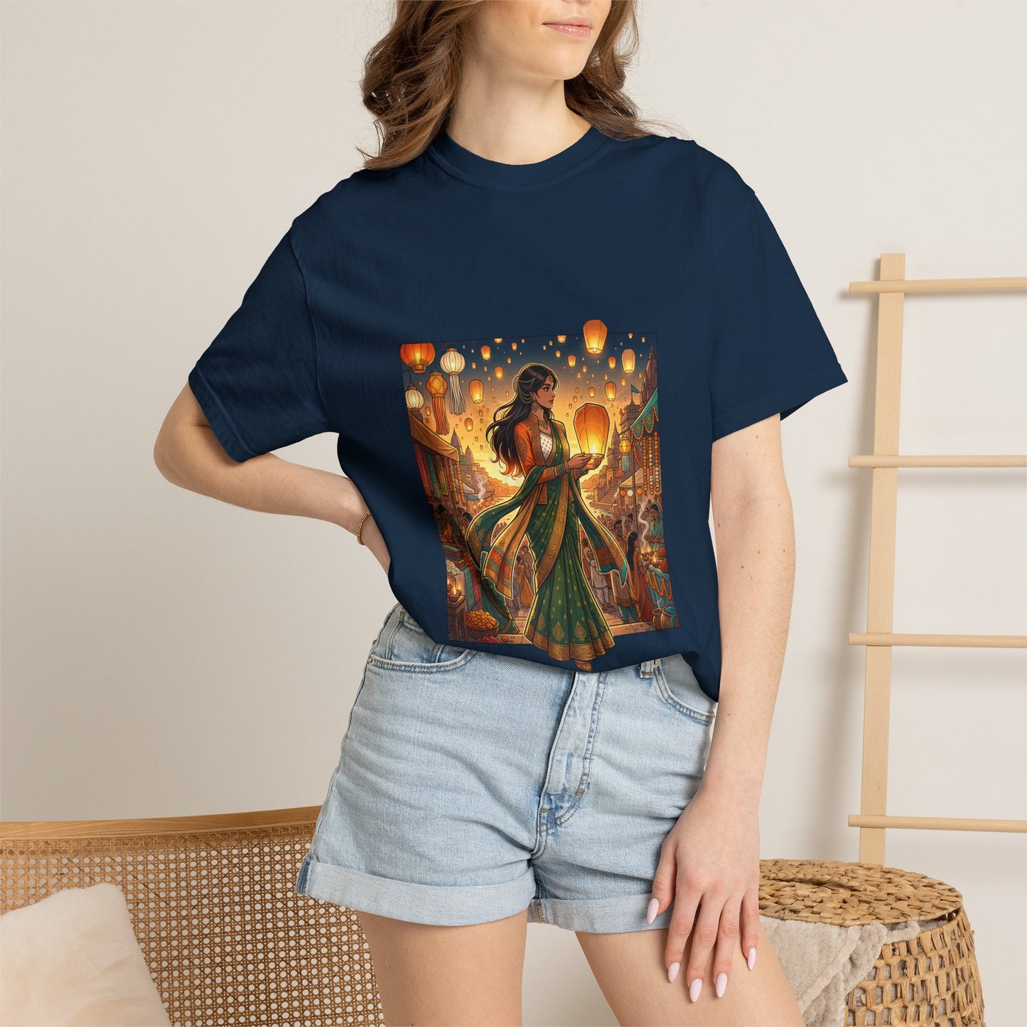 Diwali Lantern Festival T-Shirt — Indian Dancer with Floating Sky Lanterns