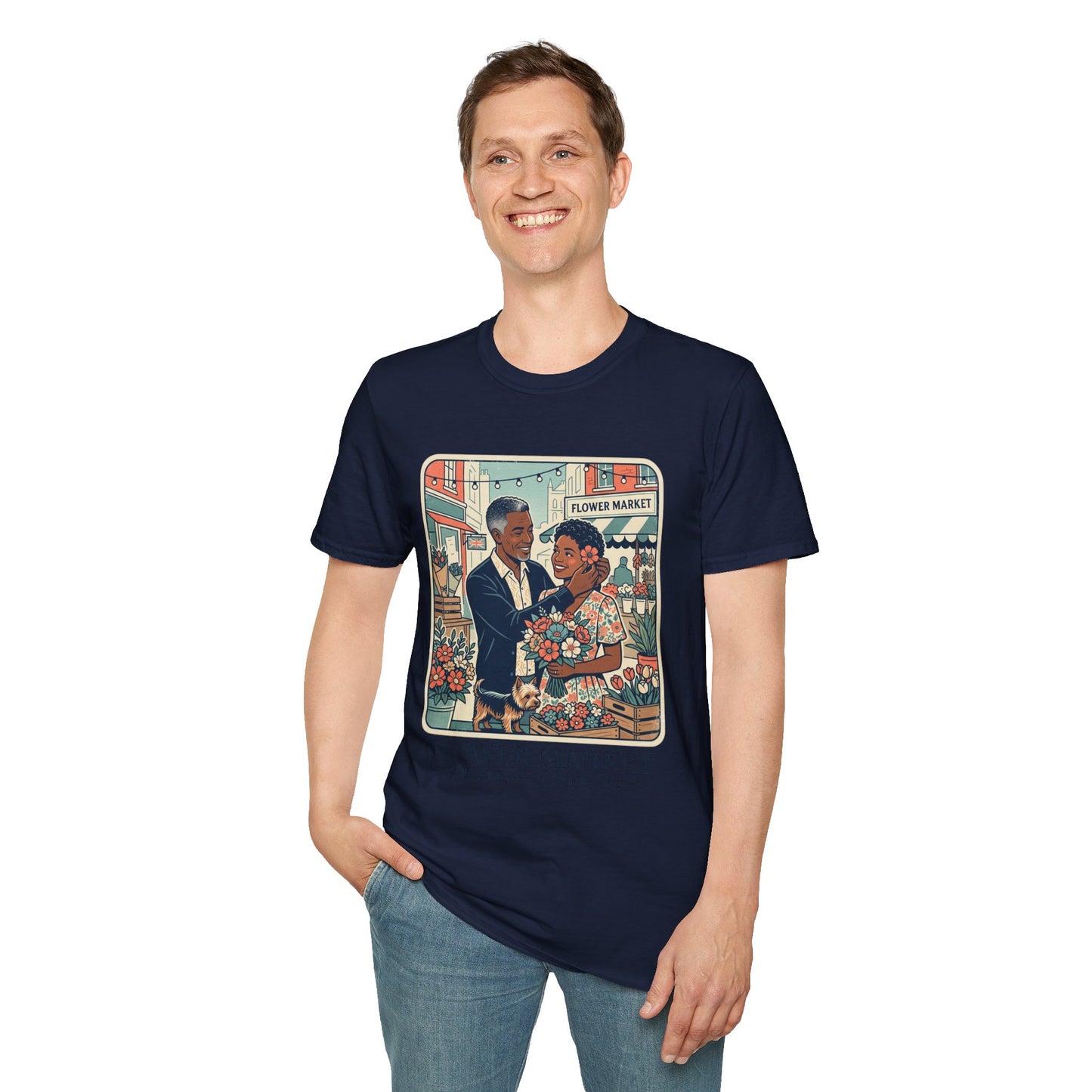 Flower Market Date — London T-Shirt — Retro Couple Floral Market Graphic Tee