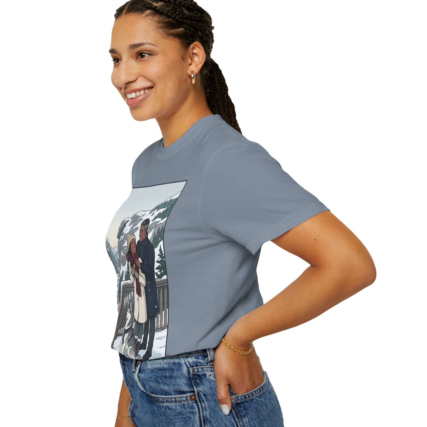Franconia Notch NH Winter View T-Shirt — Scenic Couple & Husky Travel Tee