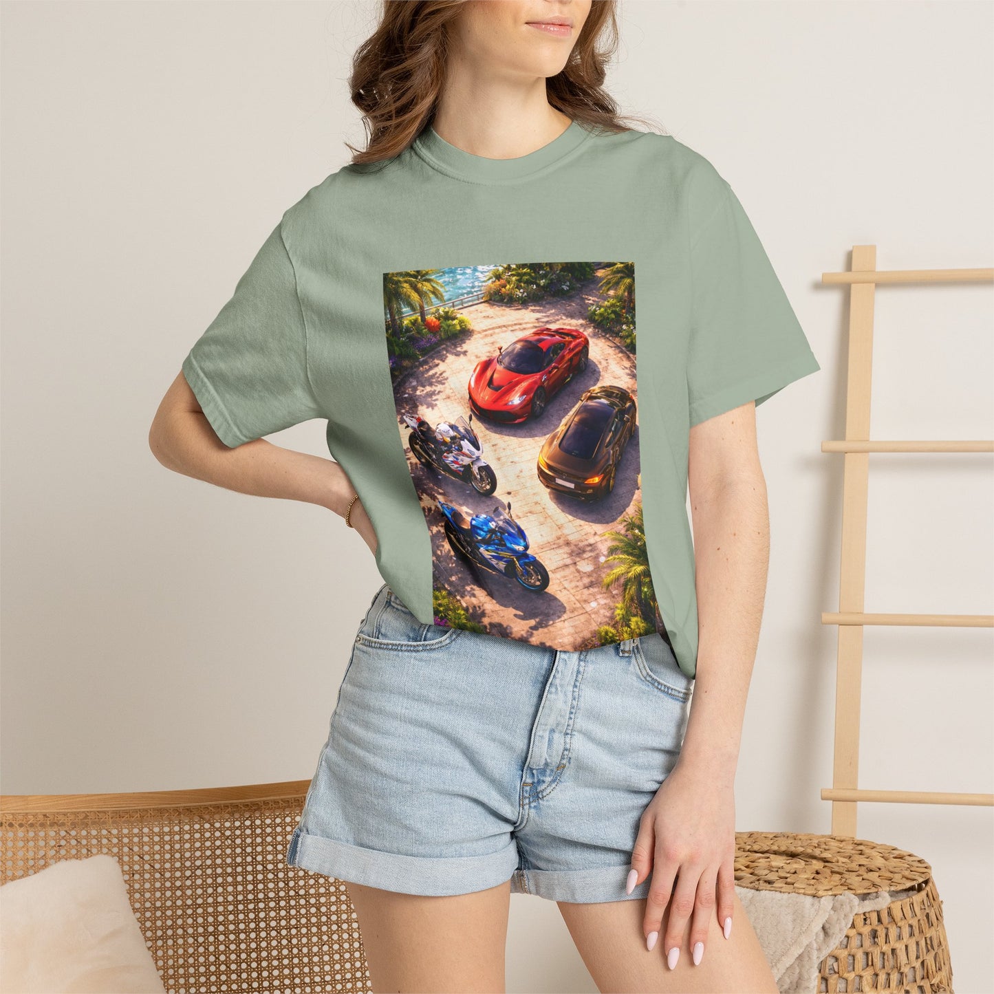 MULTI-VEHICLE - T-Shirt — Tropical Sports Cars & Motorbikes Print