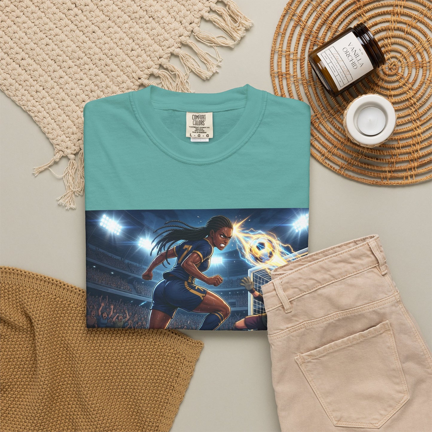 Soccer Duel Graphic T-Shirt — Futuristic Goalkeeper vs Striker Stadium Print