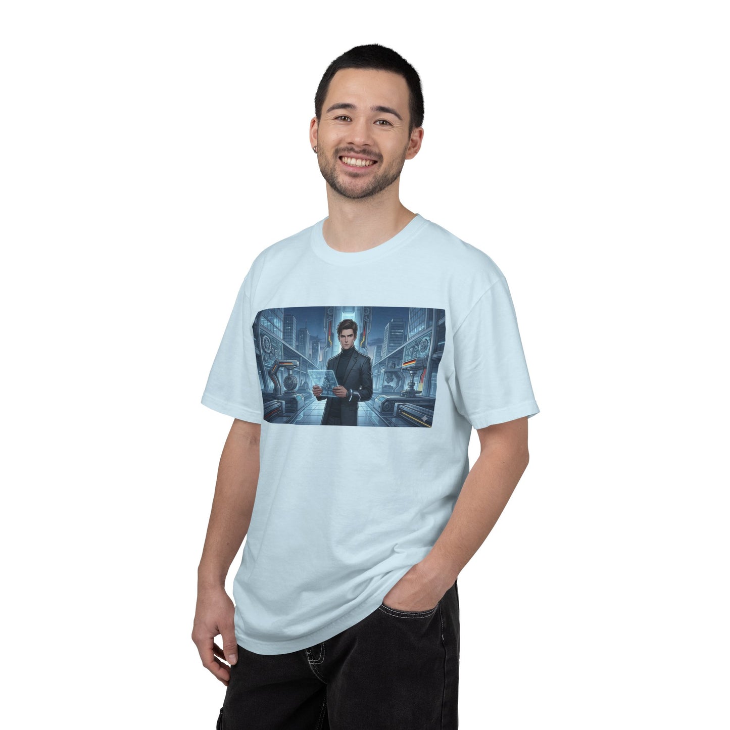 Cyberpunk Detective T-Shirt — Futuristic Noir Cityscape Graphic Tee
