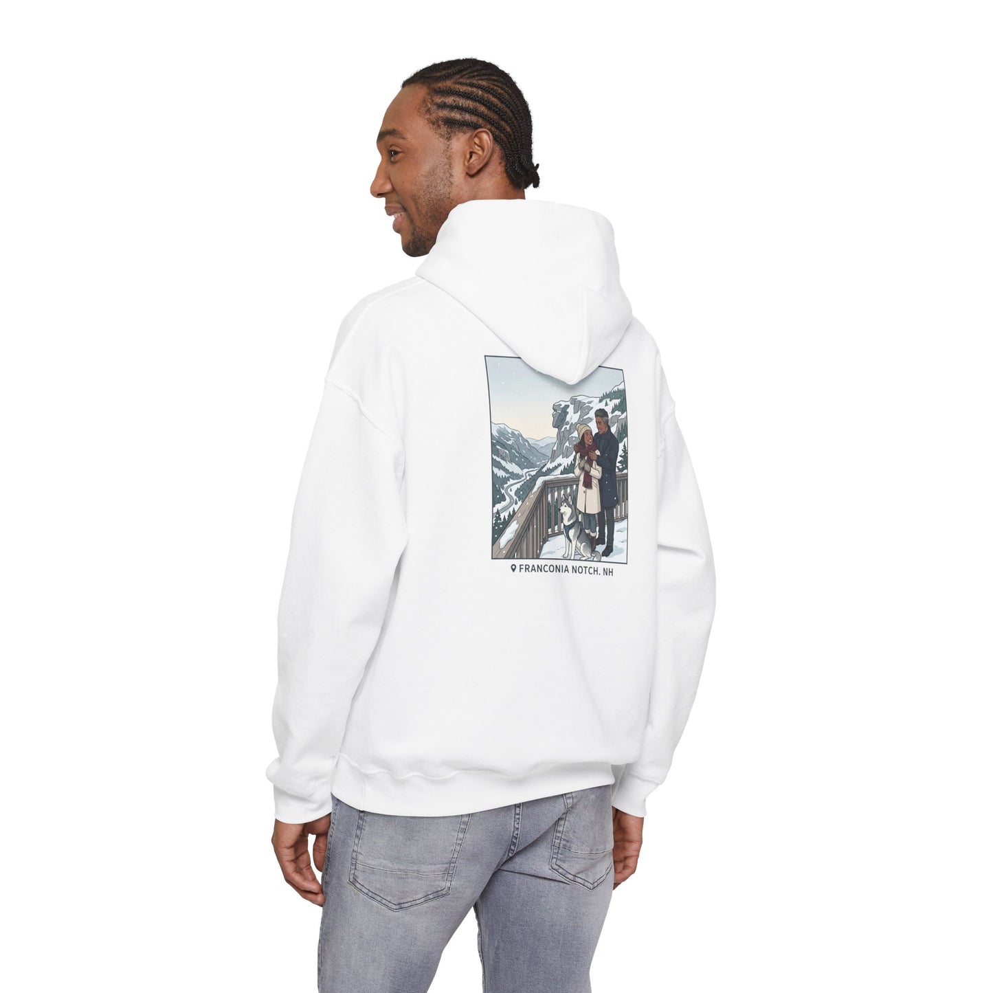 Winter Couple Photo Hoodie — Vintage Alps Travel Graphic Sweatshirt