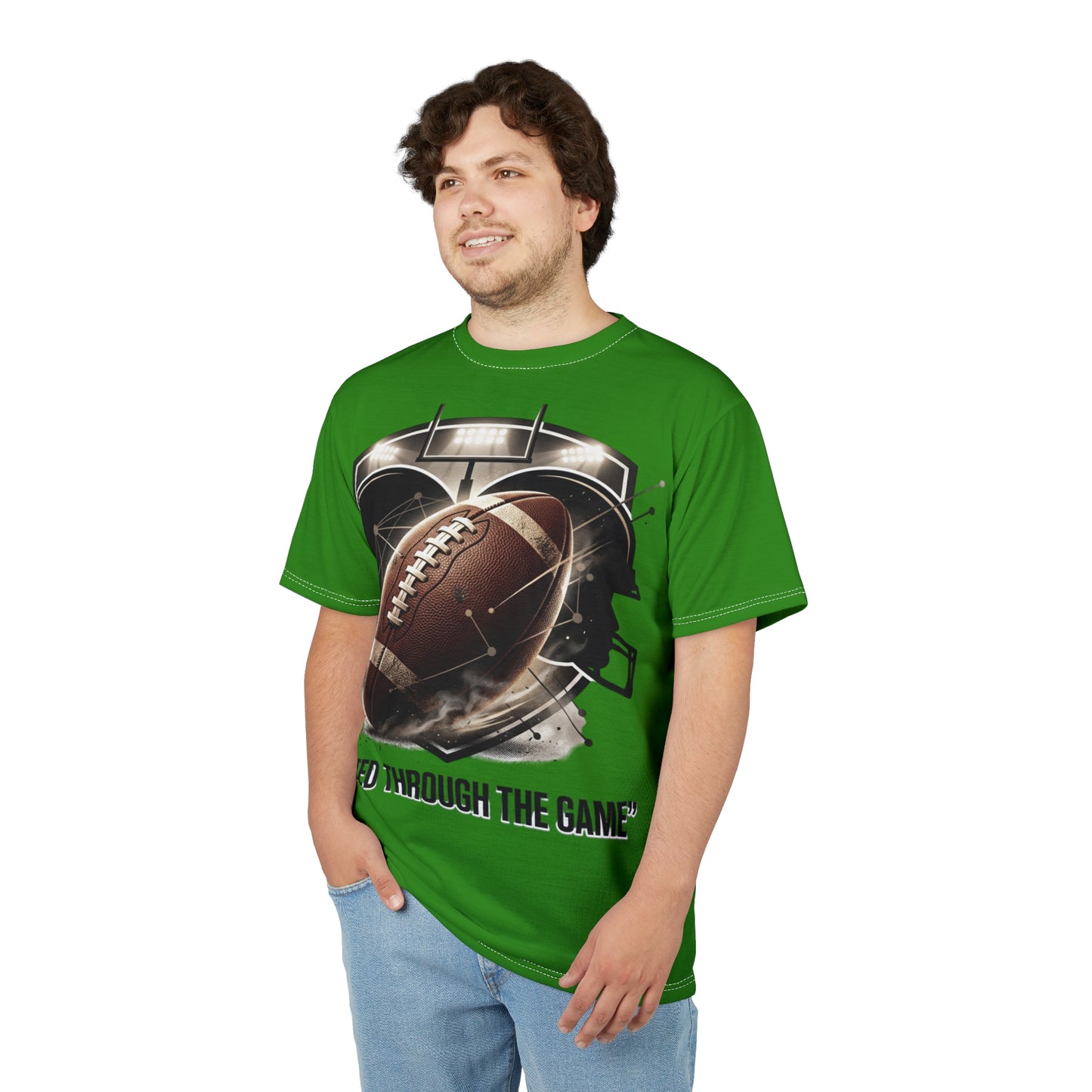 Football Helmet & Ball Tee — "United Through the Game" Graphic T-Shirt