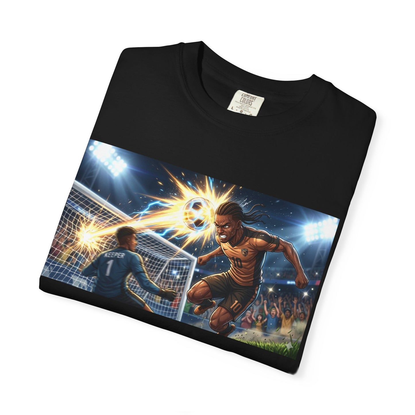 Soccer Goal Celebration T-Shirt — Action Football Scene Graphic Tee