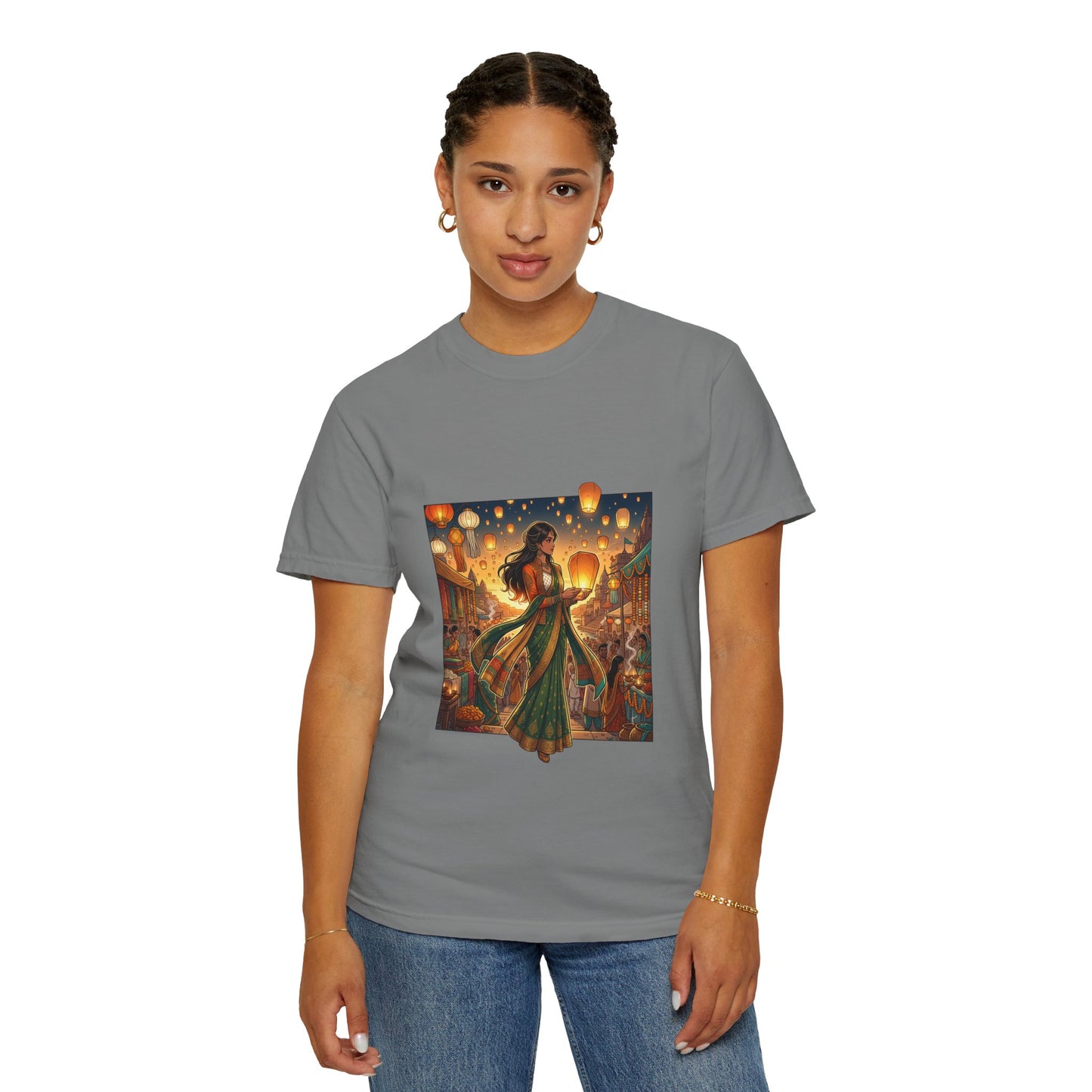 Diwali Lantern Festival T-Shirt — Indian Dancer with Floating Sky Lanterns