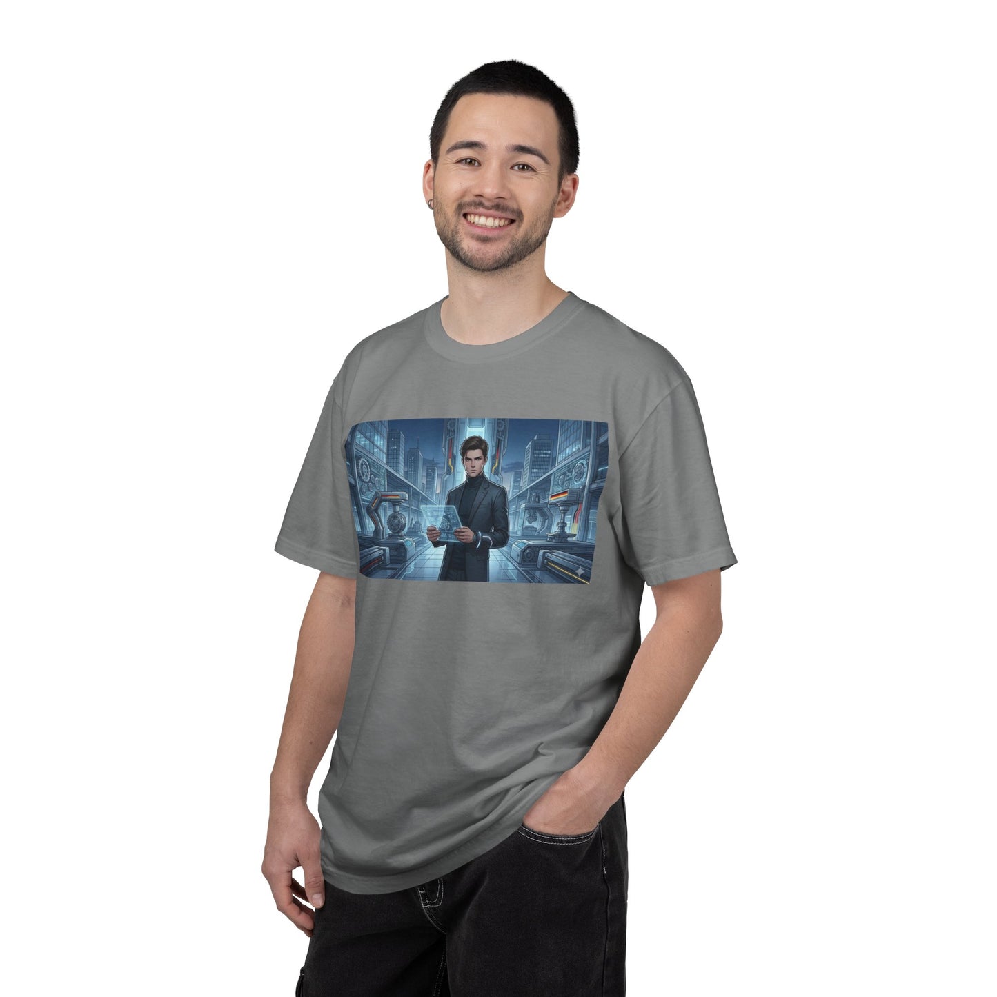 Cyberpunk Detective T-Shirt — Futuristic Noir Cityscape Graphic Tee
