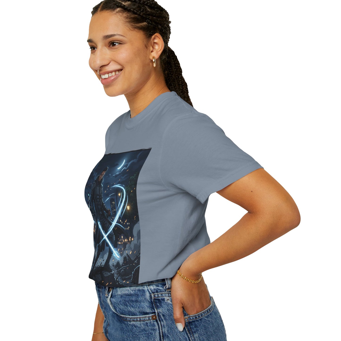 Urban Night Warrior T-Shirt — Neon Samurai Cityscape