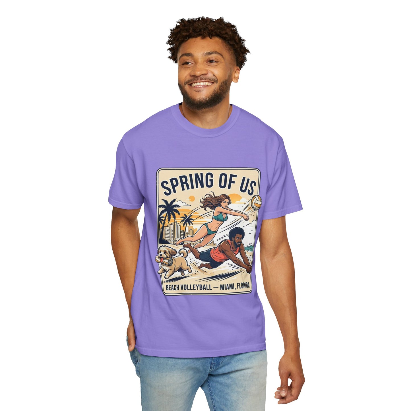 Spring of Us Beach Volleyball T-Shirt — Miami, Florida Retro Sun & Palm Tee
