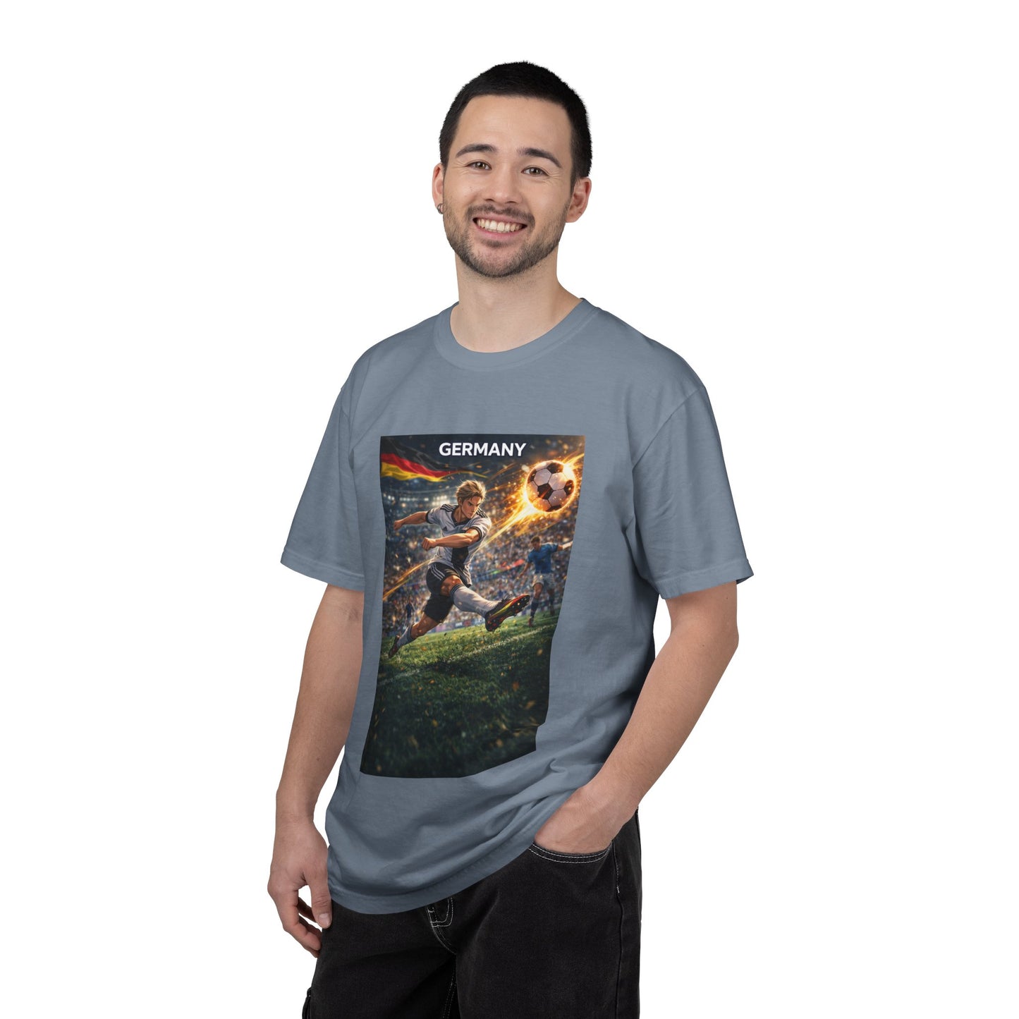 Germany Soccer Player Graphic T-Shirt — Retro Football Stadium Print