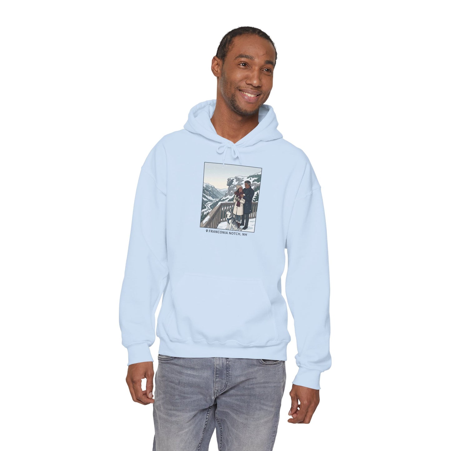 Winter Couple Photo Hoodie — Vintage Alps Travel Graphic Sweatshirt