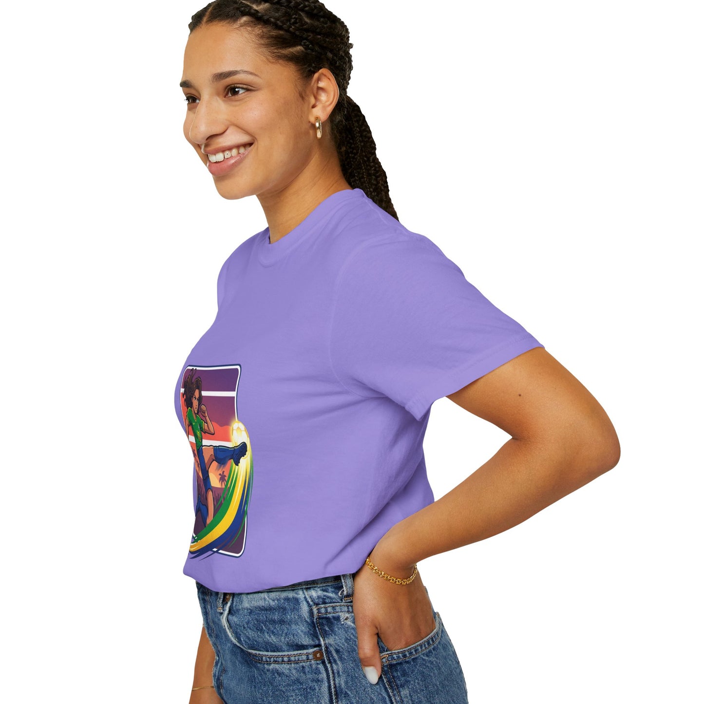 Surfing Sunset T-Shirt — Girl Surfer Rainbow Wave Graphic Tee
