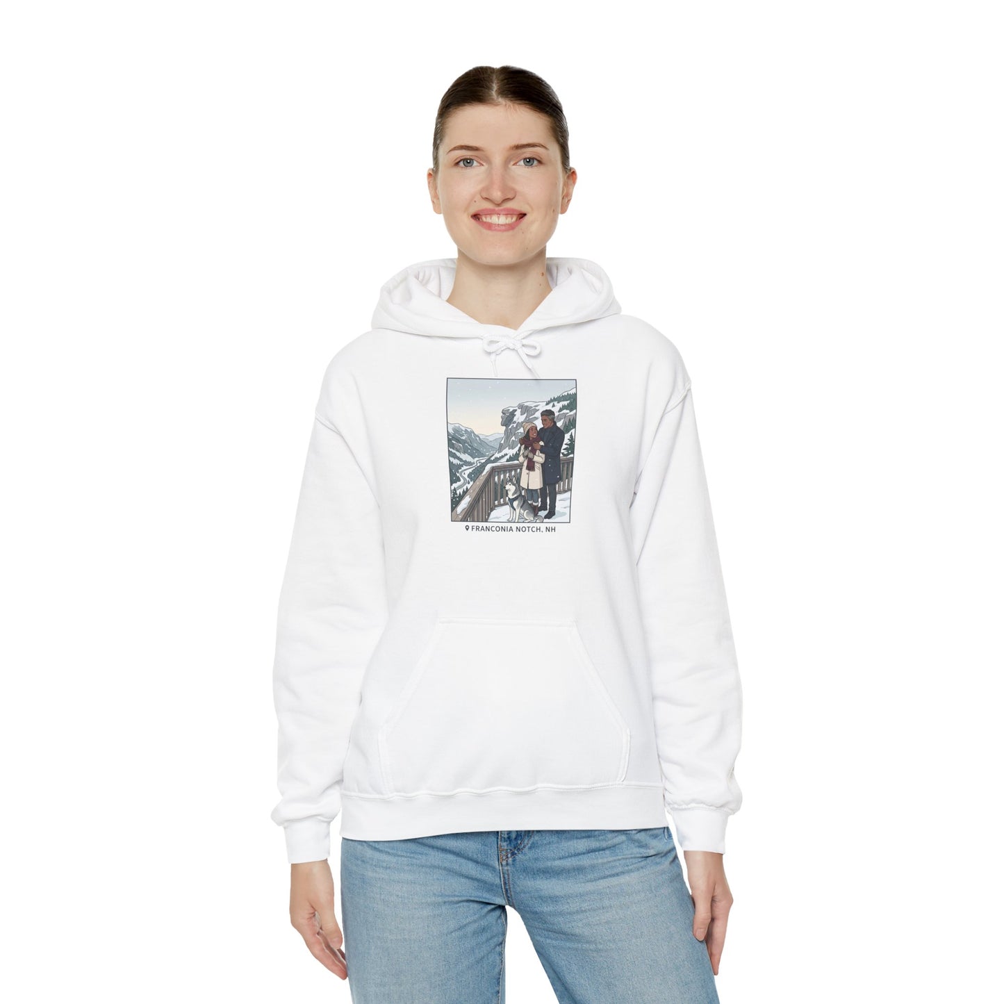 Winter Couple Photo Hoodie — Vintage Alps Travel Graphic Sweatshirt