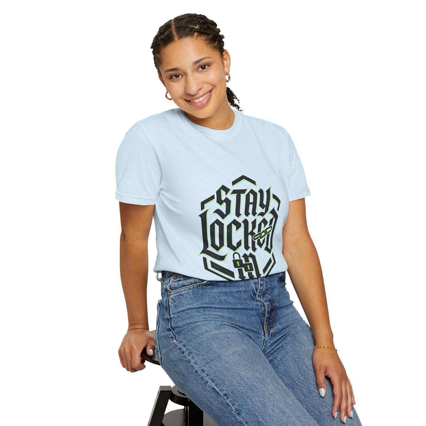 Stay Locked In T-Shirt — Bold Gothic Logo Tee