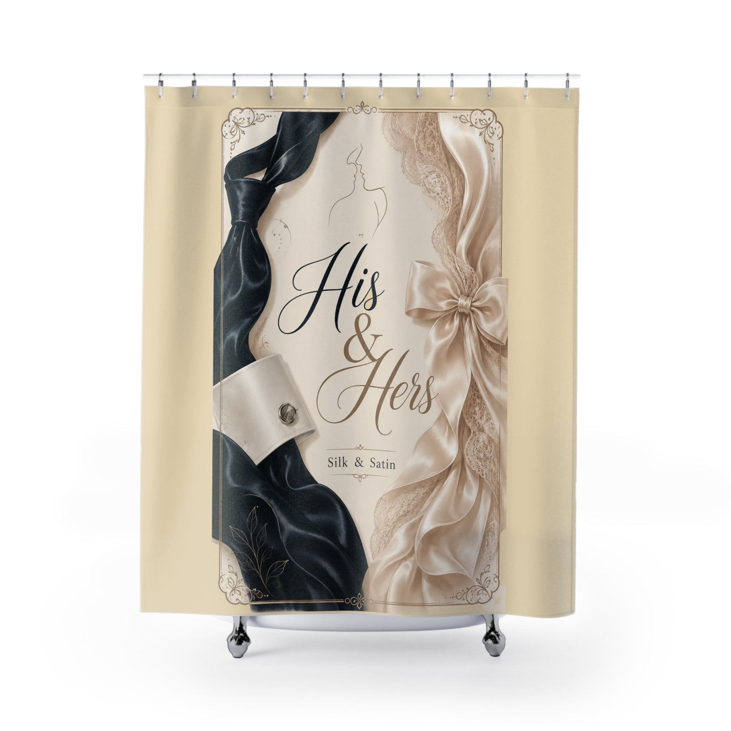 Silk. Satin. Draped in Luxury – His & Hers Cream & Black Luxury Bathroom Décor