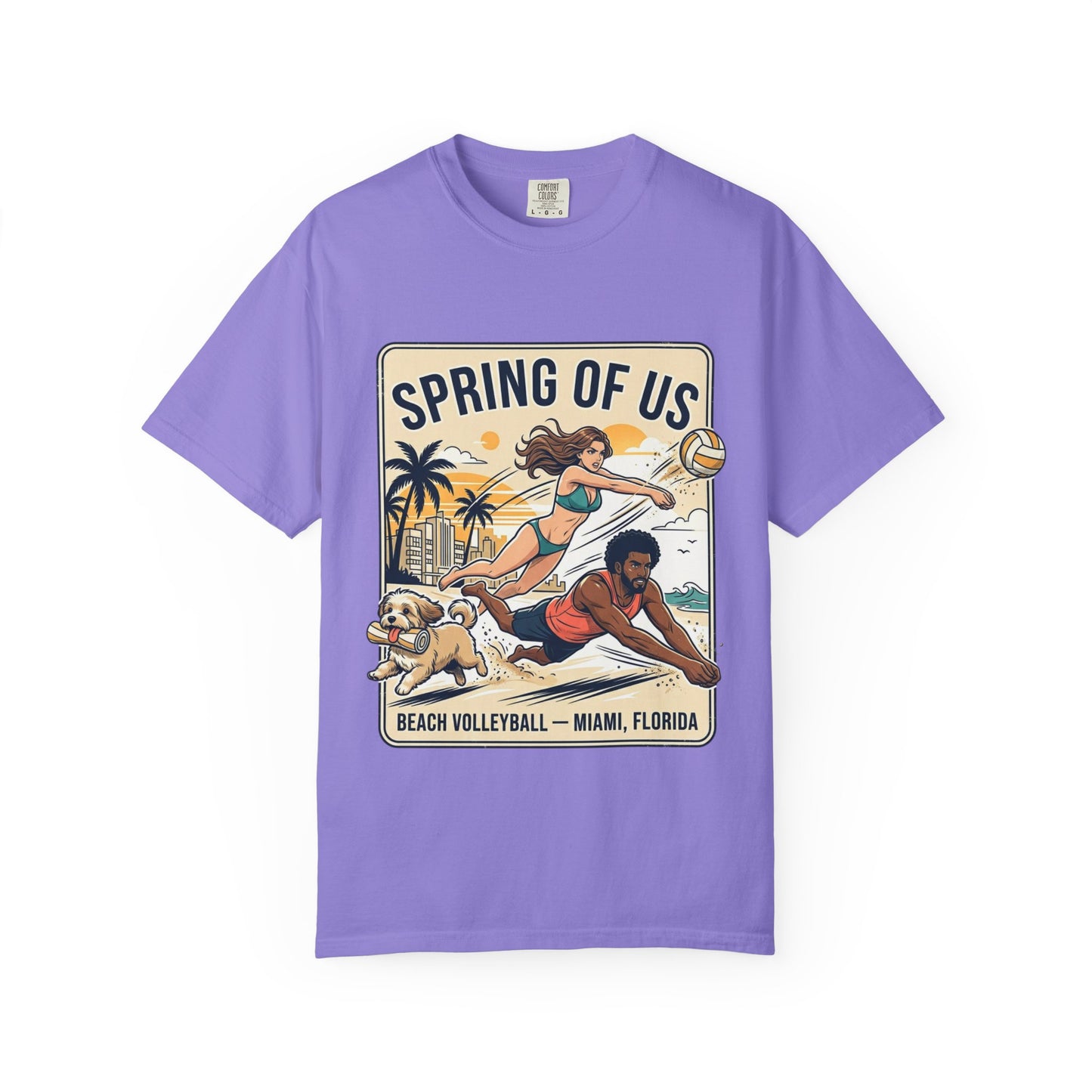 Spring of Us Beach Volleyball T-Shirt — Miami, Florida Retro Sun & Palm Tee